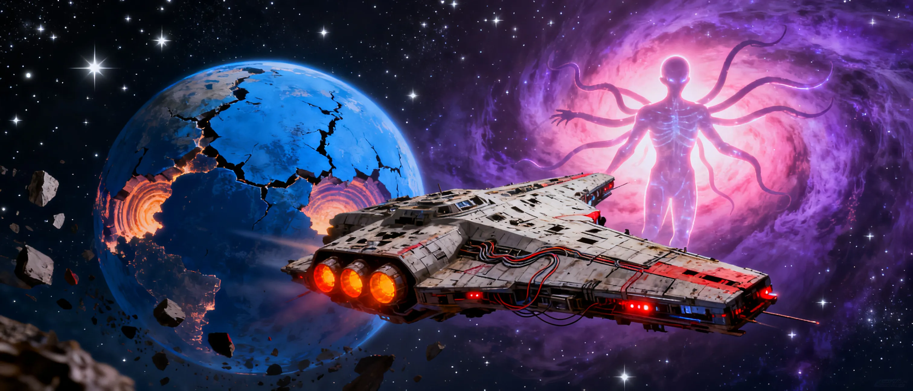 Make a space themed D&D 5e campaign. Backstory: Planet Earth was overrun with pollution and alien species. The governments of the world had kept the underlying issues of space and time left of planet earth while also trading and understanding the alien species. They learned how to use FTL travel. The campaign starts off with our 2 protagonists getting cryofrozen and sent off in a thrown together corvette class ship powered by an A.I.