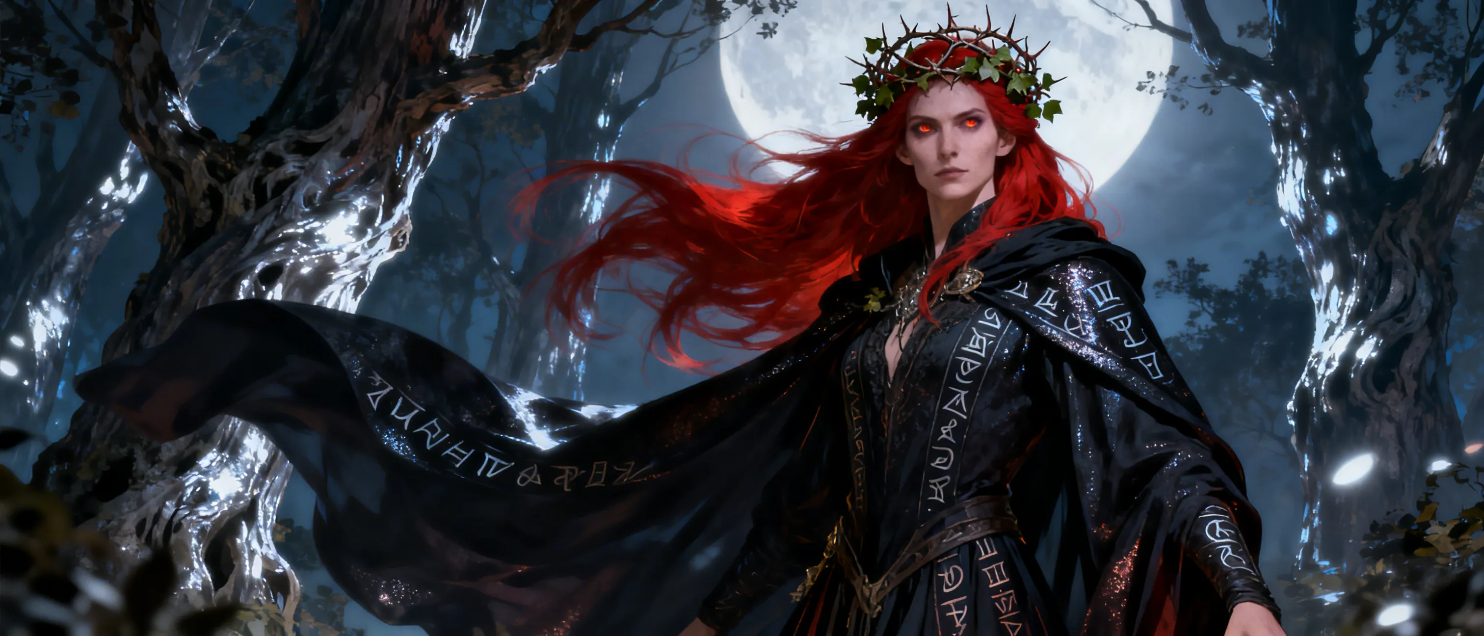 human witch queen with long red hair