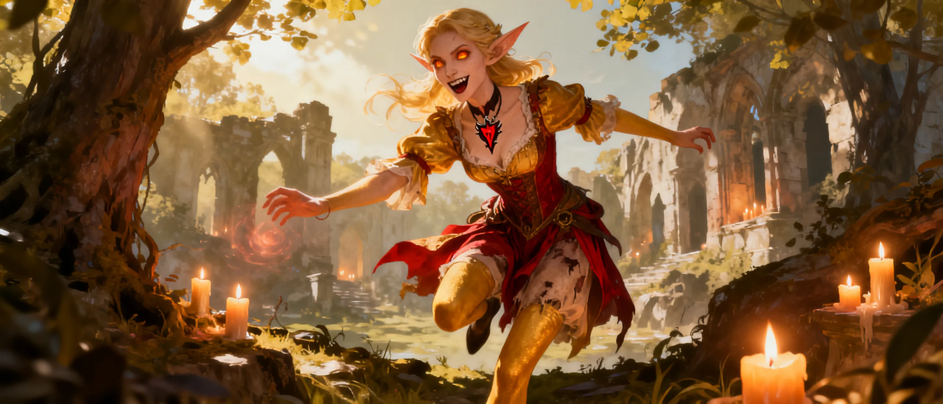 Briar is a summer Eladrin, she has a chaotic personality. She formed a pact with her patron accidentally, by putting on an accessory with their symbol on it. She didn't want a patron, and the warlock wanted a better vessel, so neither of them are happy with the arrangement, but neither can break it. The patron is the Crimson Lord, the first and oldest vampire. They grow fond of each other over time, maybe even love.